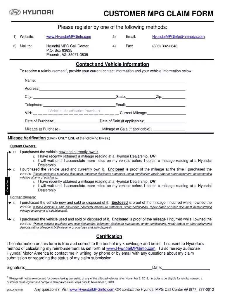 hyundai claim form Preview on Page 1