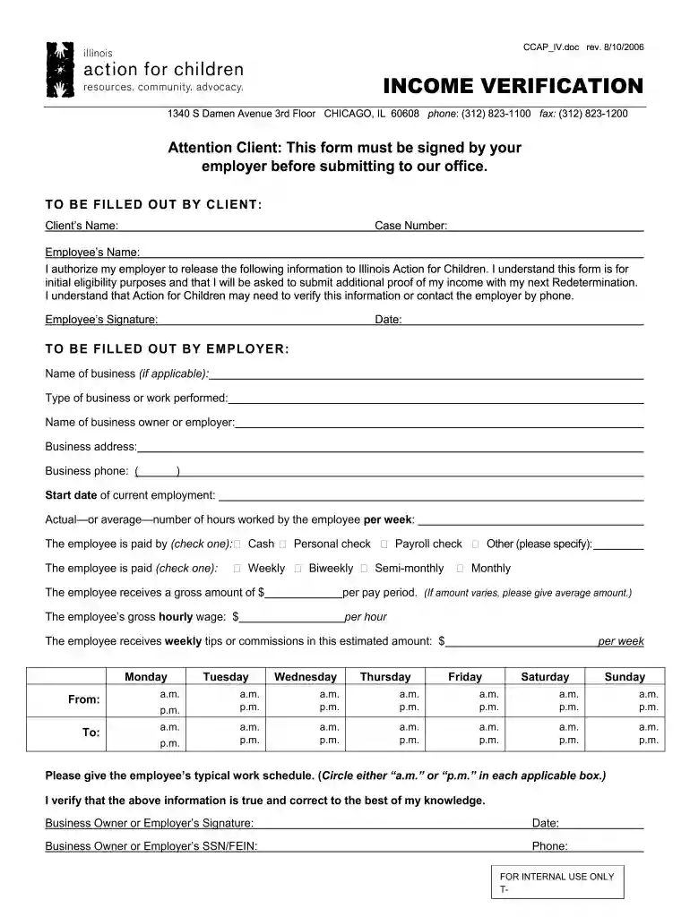 wage verification form Preview on Page 1