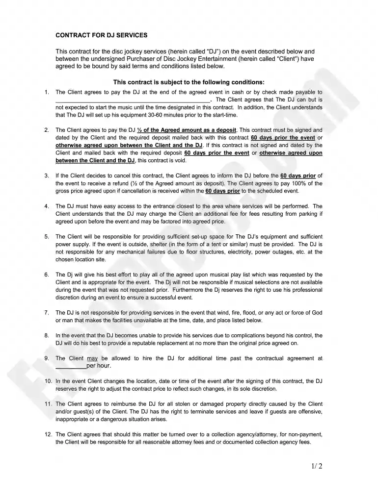 dj contract template Preview on Page 1