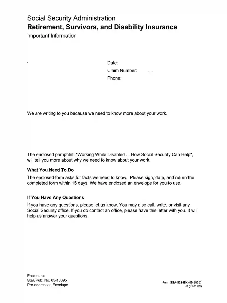 form ssa 821 Preview on Page 1
