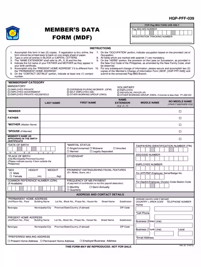 pag ibig registration form Preview on Page 1