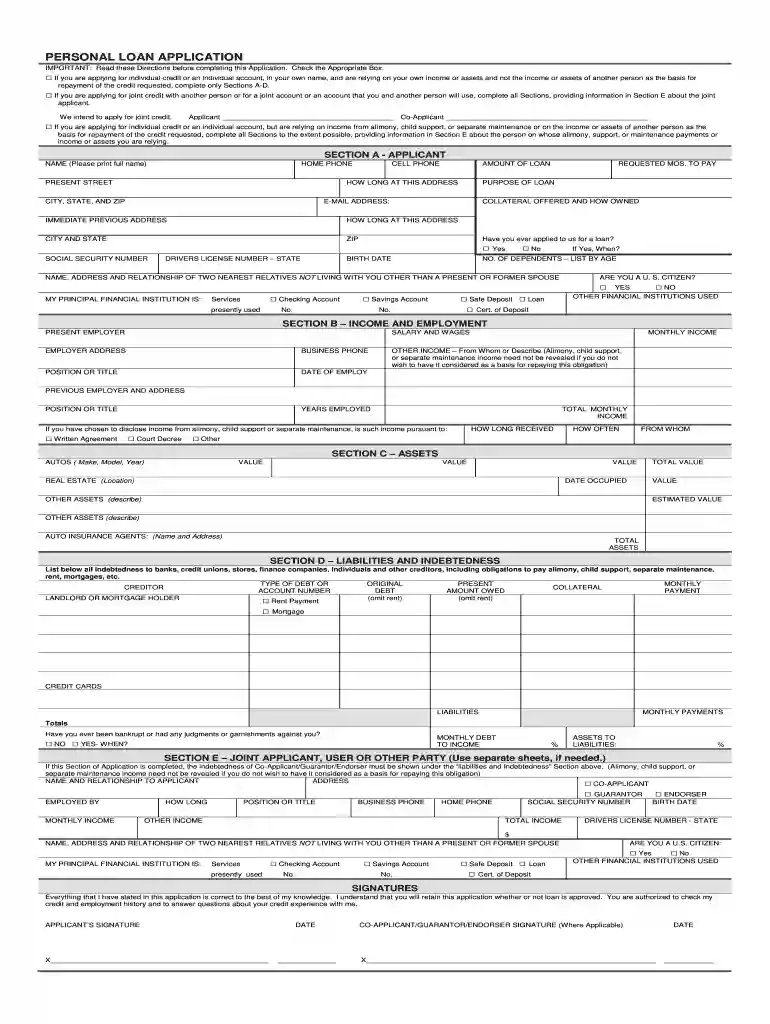 simple loan application form pdf Preview on Page 1