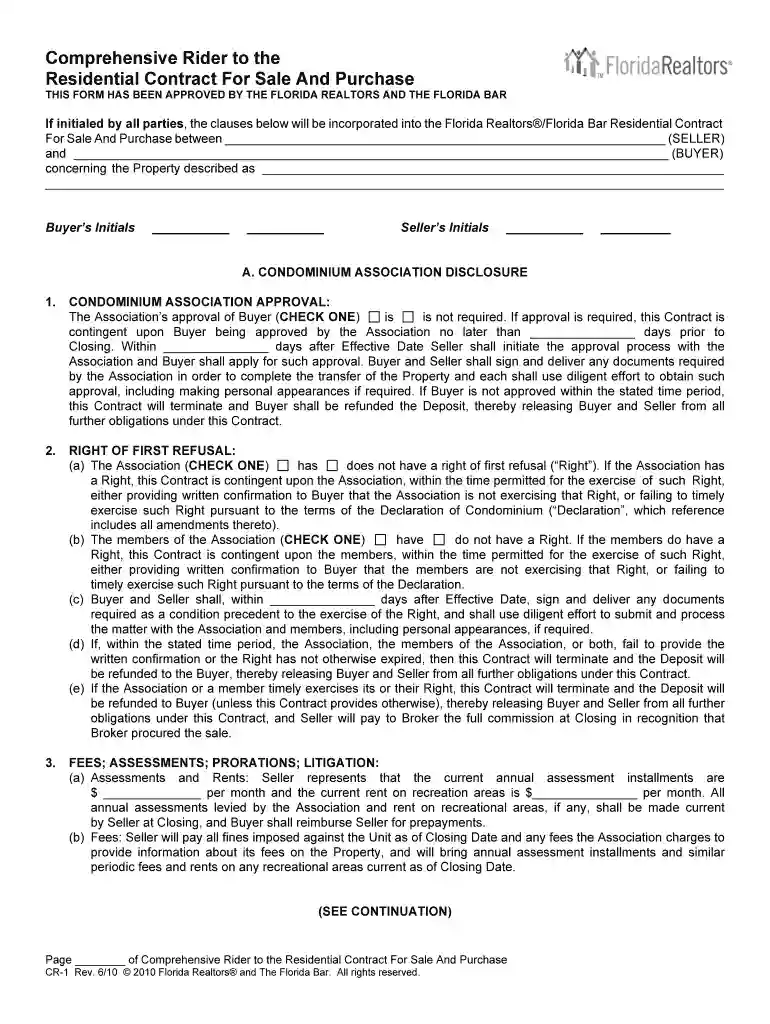 comprehensive rider to the residential contract Preview on Page 1