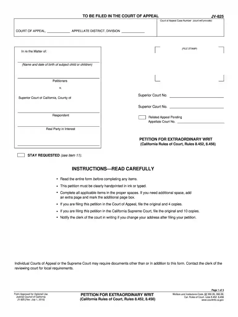 extraordinary writ 2010 form Preview on Page 1