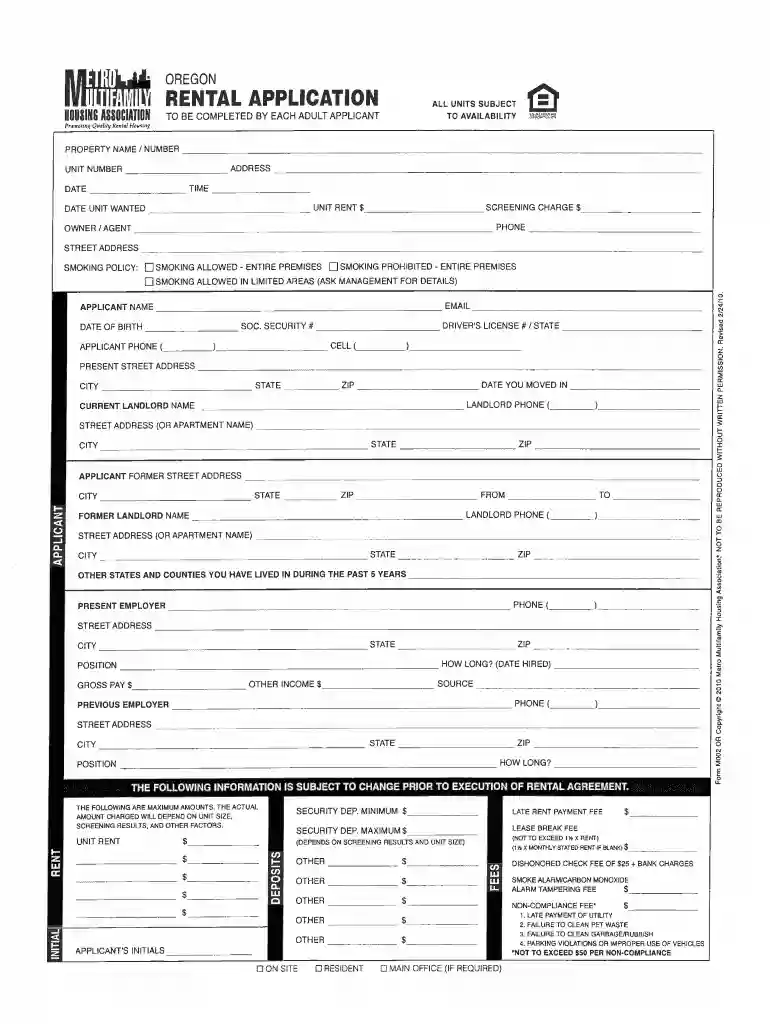 fillable rental application form Preview on Page 1
