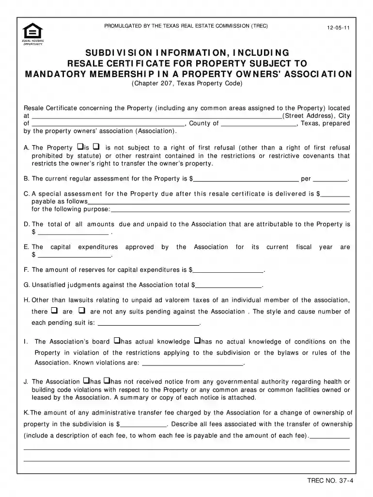 trec 37 2011 form Preview on Page 1
