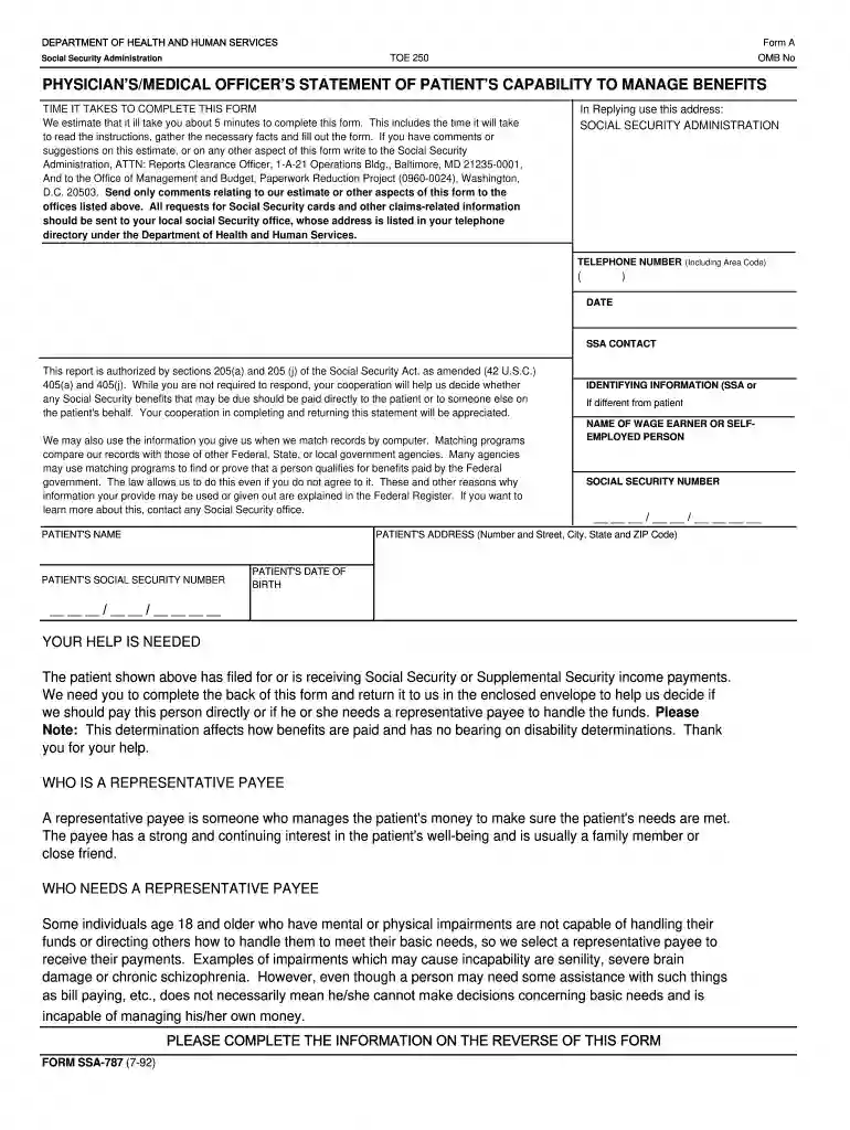 form ssa 787 Preview on Page 1