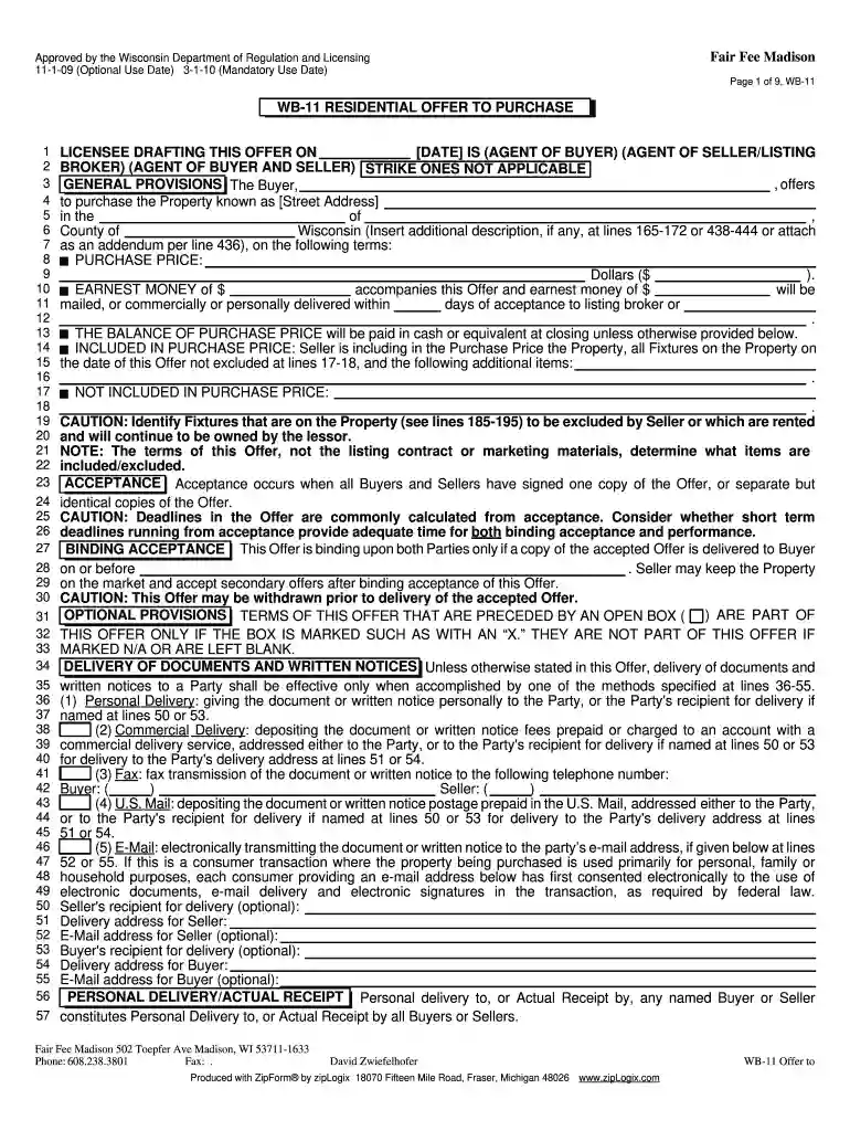 wb 11 residential offer to purchase 2010 form Preview on Page 1