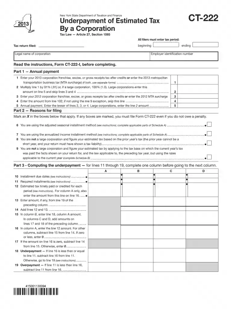 ct 222 new york 2013 form Preview on Page 1