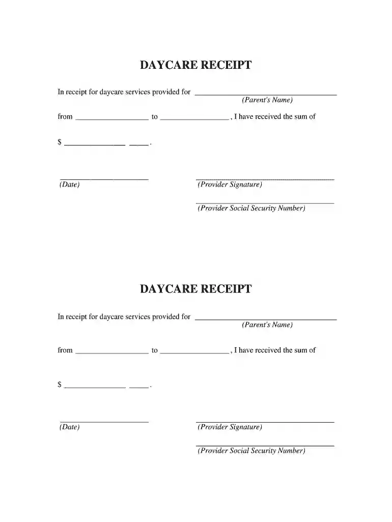 free printable child care receipt template pdf Preview on Page 1