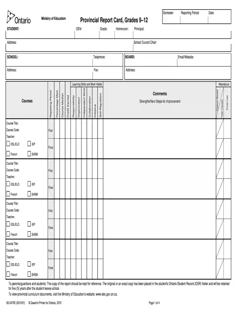 ontario report card template Preview on Page 1