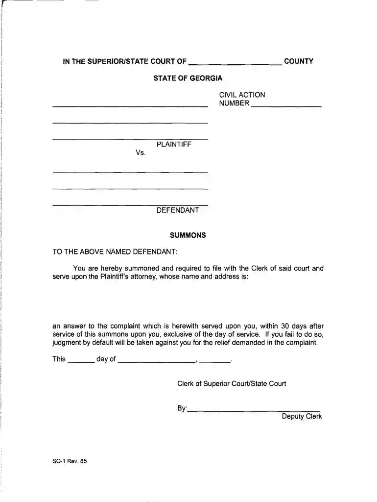 georgia state court summons form Preview on Page 1