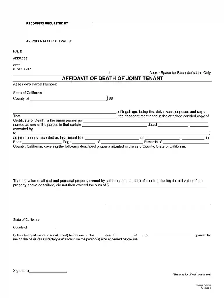 affidavit of death of joint tenant nevada Preview on Page 1