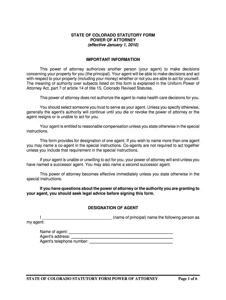 power of attorney form colorado Preview on Page 1