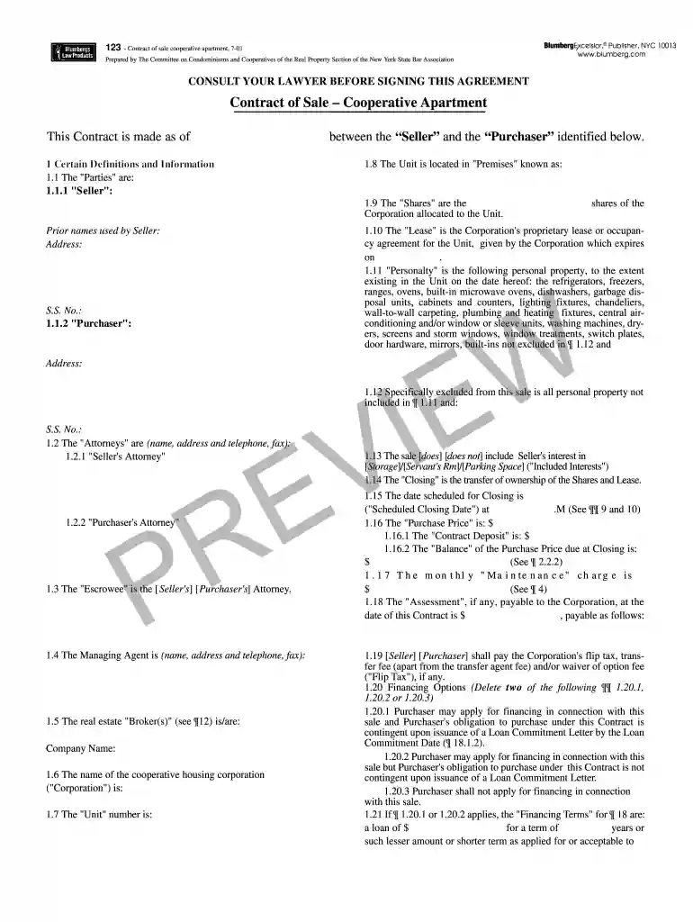 Contract of Sale - Blumberg Legal Forms Online Preview on Page 1