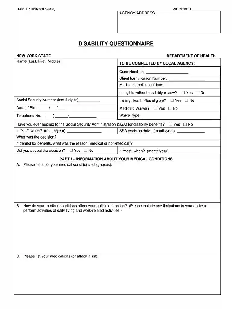 disability questionnaire answered date Preview on Page 1