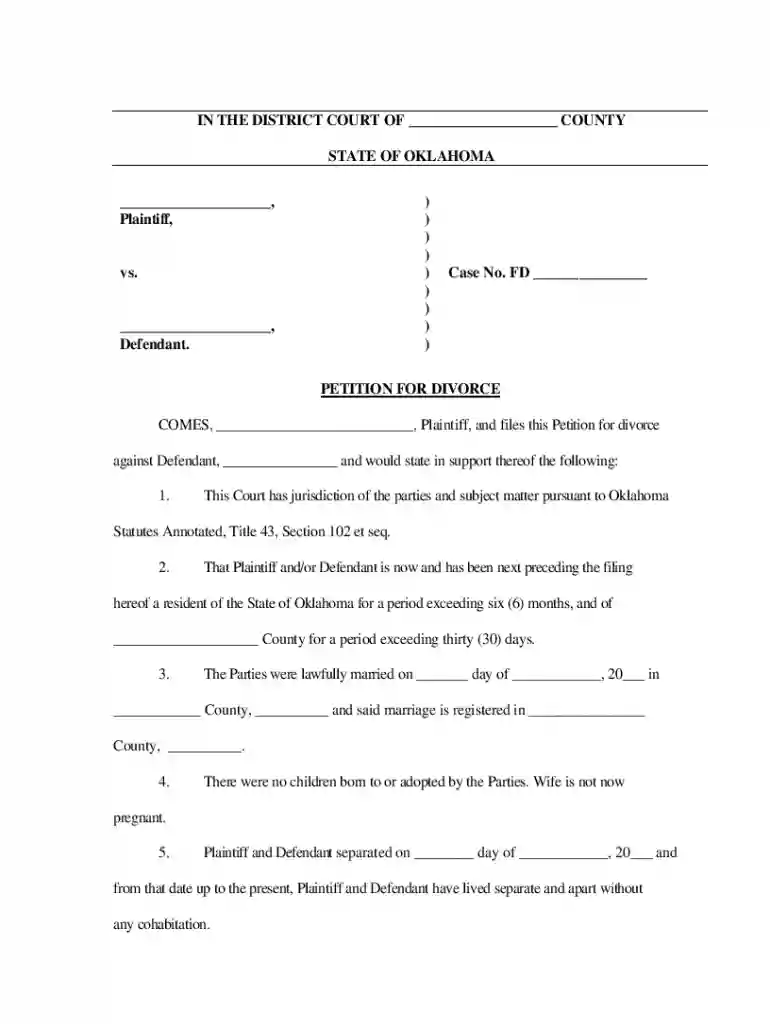 oklahoma divorce petition forms Preview on Page 1