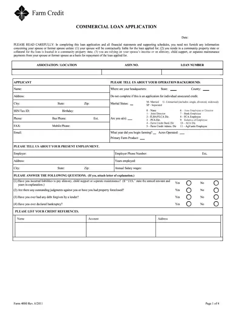 farm credit form 4000 Preview on Page 1
