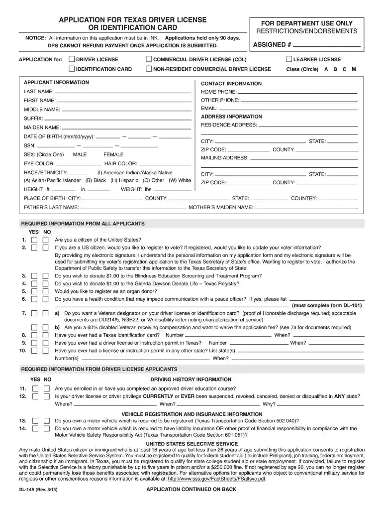 application for driver's license Preview on Page 1