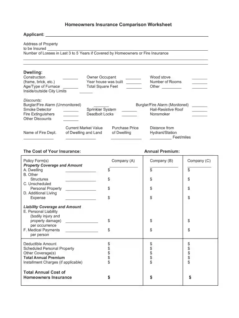 auto insurance comparison spreadsheet template Preview on Page 1