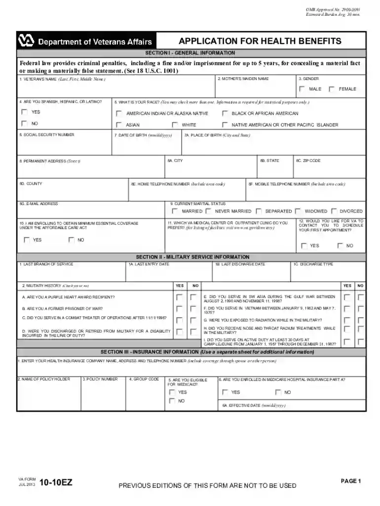print va form 10 10ez 2013 Preview on Page 1
