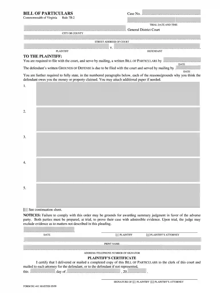 bill of particulars virginia example Preview on Page 1