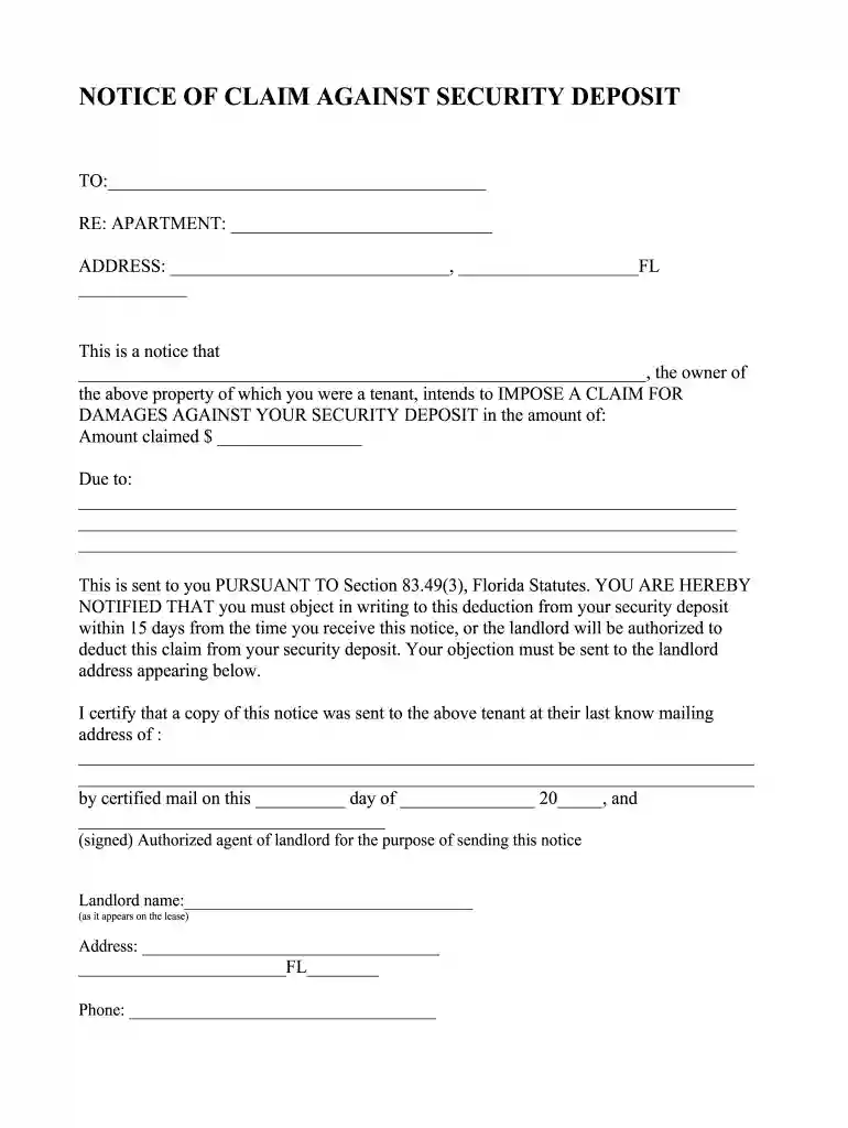 objection to notice of intention to impose claim on security deposit sample Preview on Page 1