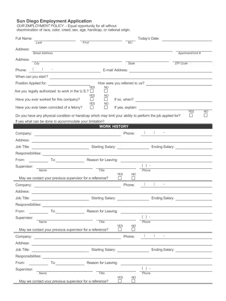 california employment application Preview on Page 1