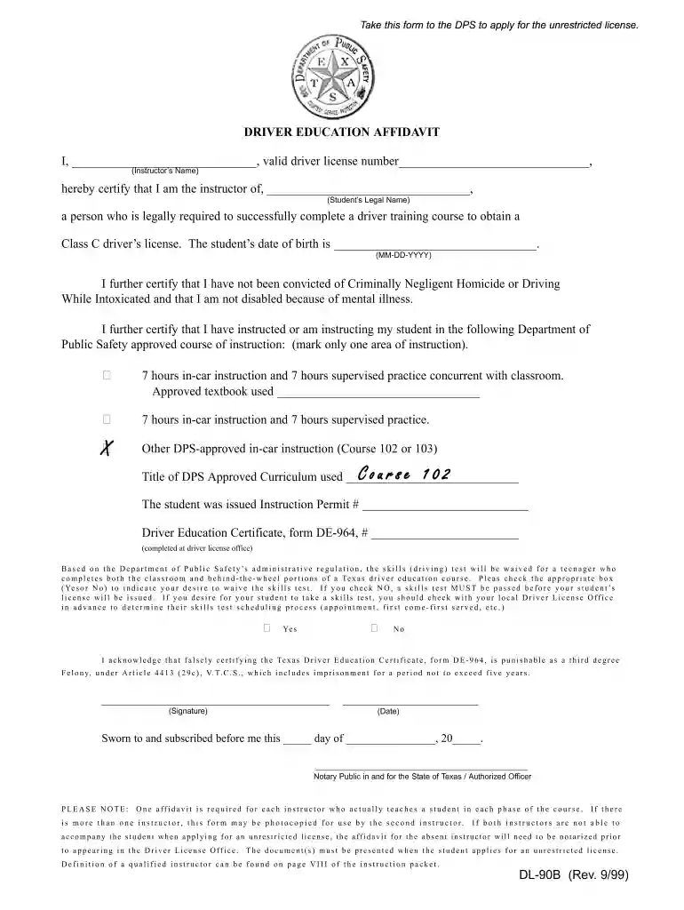 dl 90b 1999 form Preview on Page 1