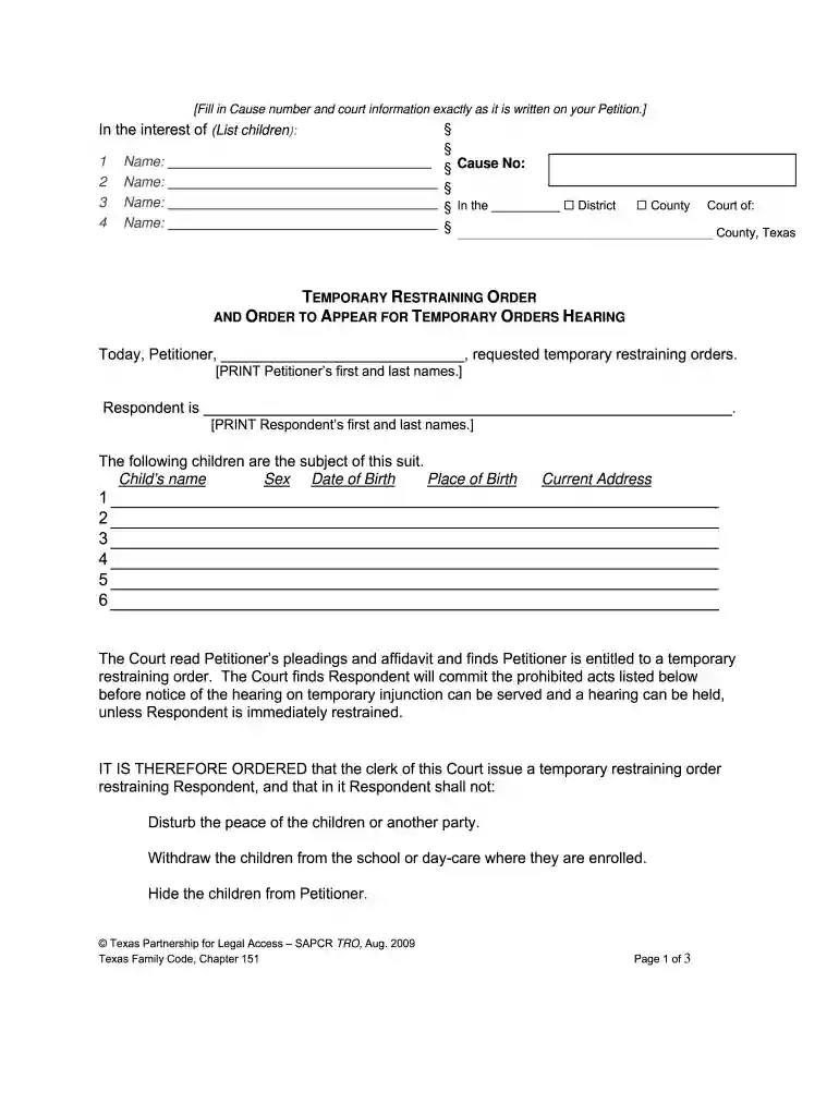 texas restraining orders Preview on Page 1