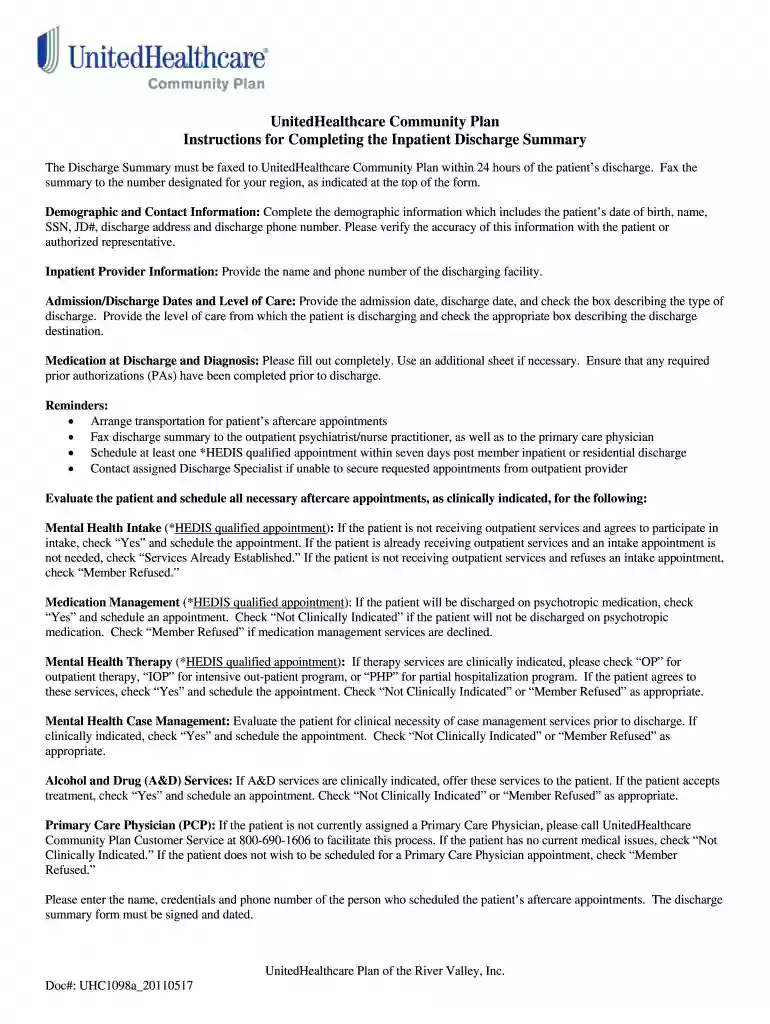 free hospital discharge papers Preview on Page 1
