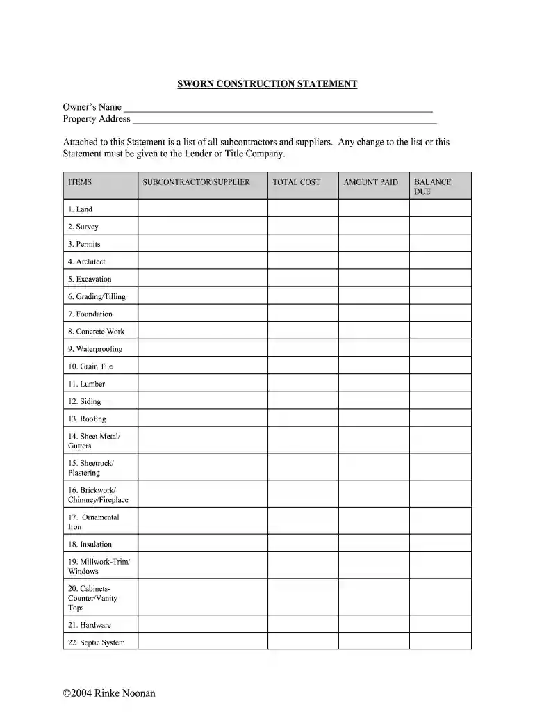 sworn construction statement Preview on Page 1