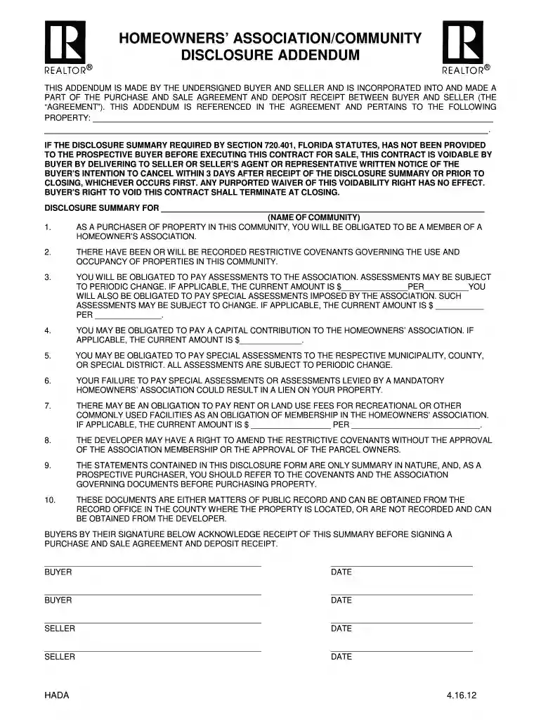 hoa addendum florida Preview on Page 1