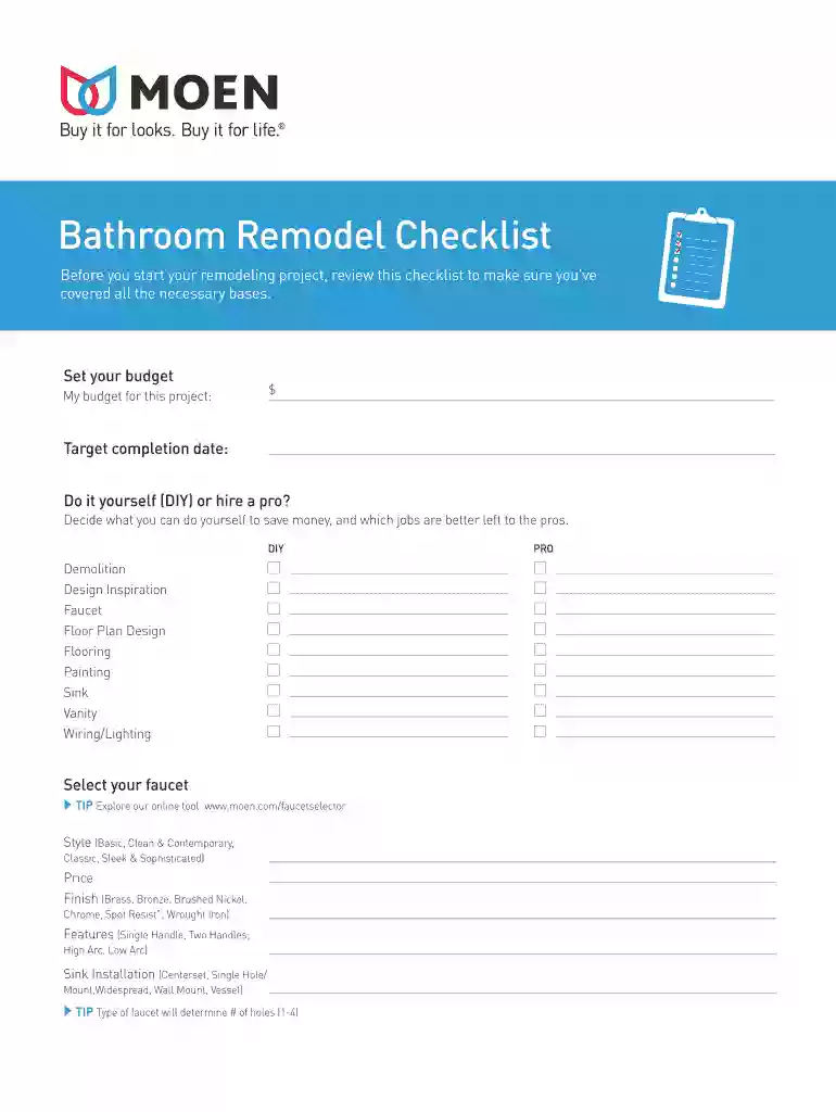 remodel checklist form Preview on Page 1