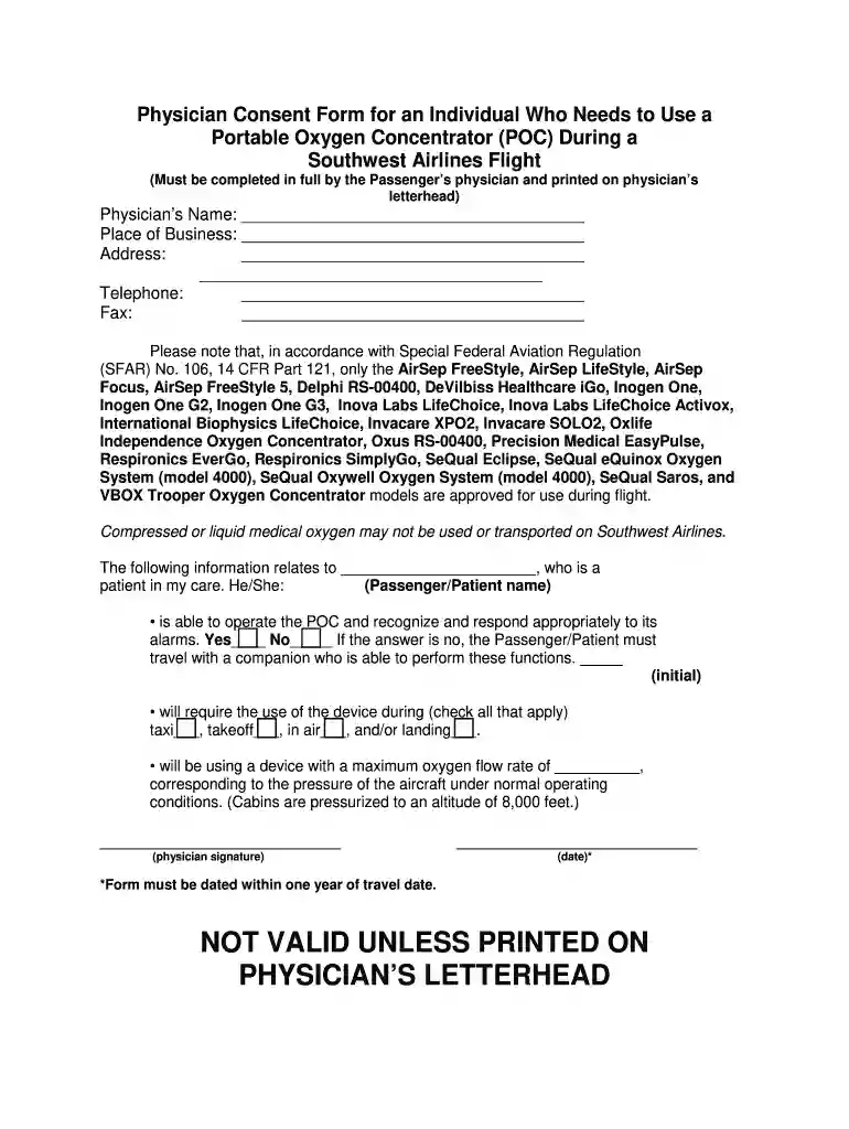 southwest airline oxygen form Preview on Page 1