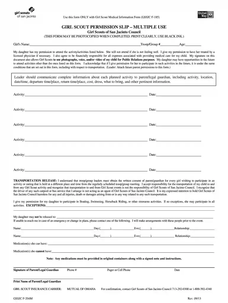 girl scout registration form printable Preview on Page 1