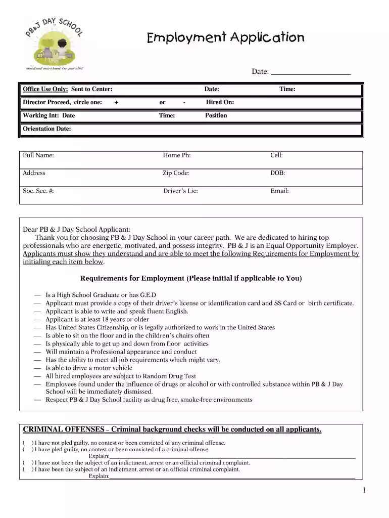 images of employment applications for daycsare assistant Preview on Page 1