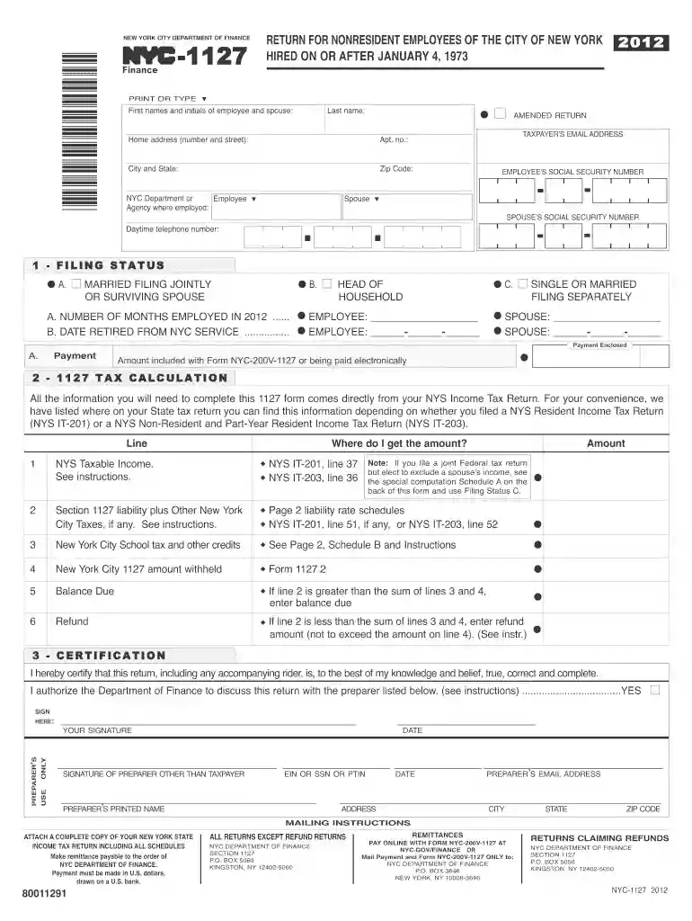 2012 form nyc 1127 Preview on Page 1