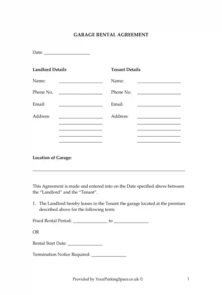 free garage rental agreement uk Preview on Page 1
