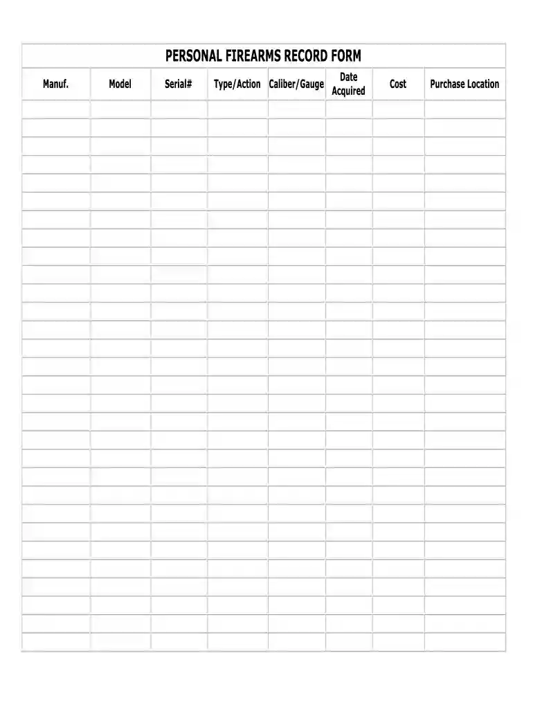 personal firearms record pdf Preview on Page 1