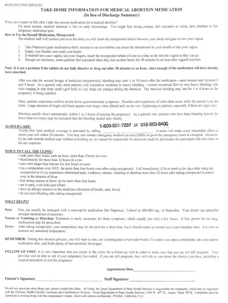 abortion discharge papers Preview on Page 1