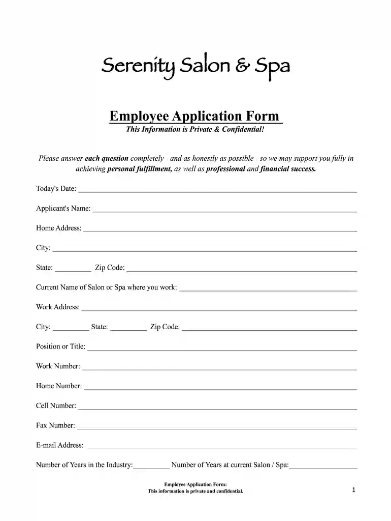 free salon application template Preview on Page 1