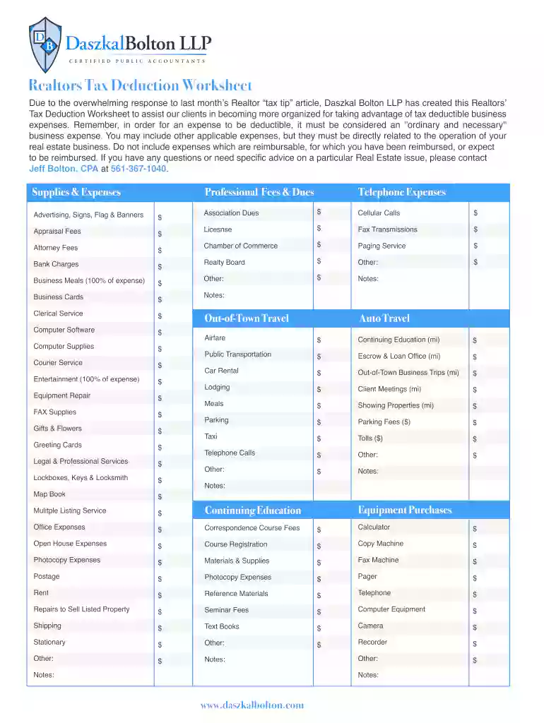 real estate agent tax deductions worksheet excel Preview on Page 1