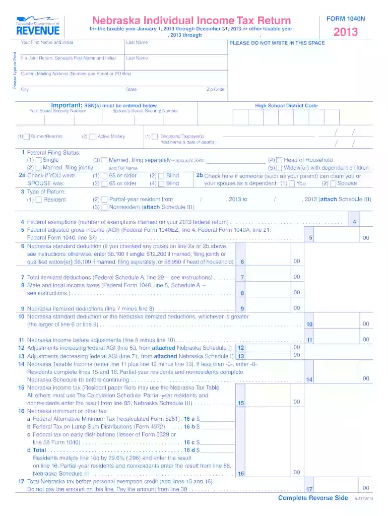 2013 nebraska 1040n form Preview on Page 1