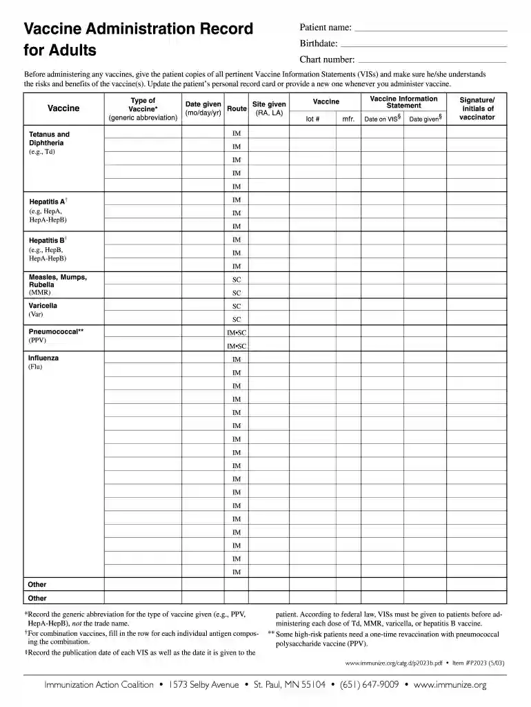 immunization sheet Preview on Page 1