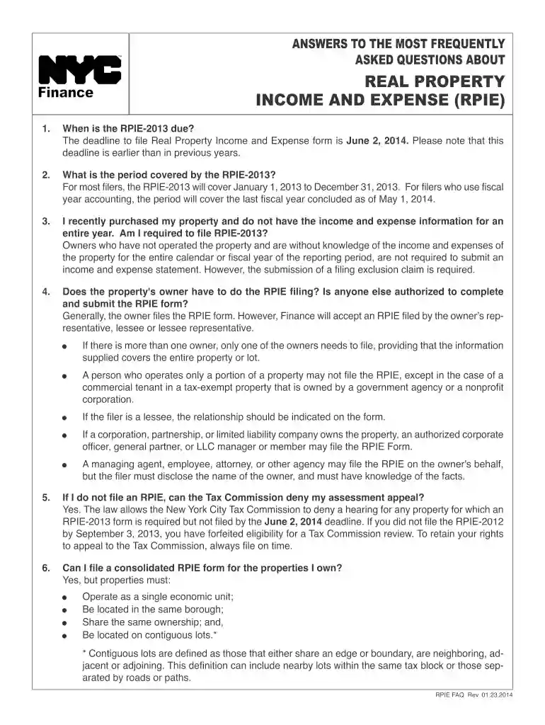 Real Property Income and Expense (RPIE) FAQ - NYC - nyc Preview on Page 1
