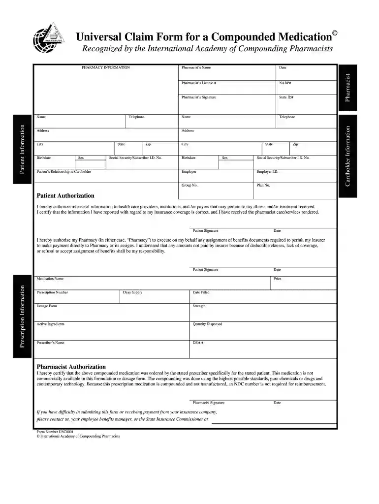 universal claim form for a compounded medication Preview on Page 1