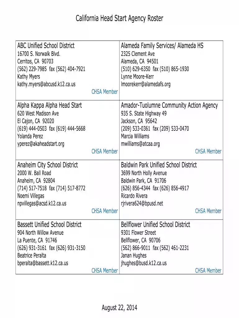 Head Start Agency List - California Head Start Association Preview on Page 1