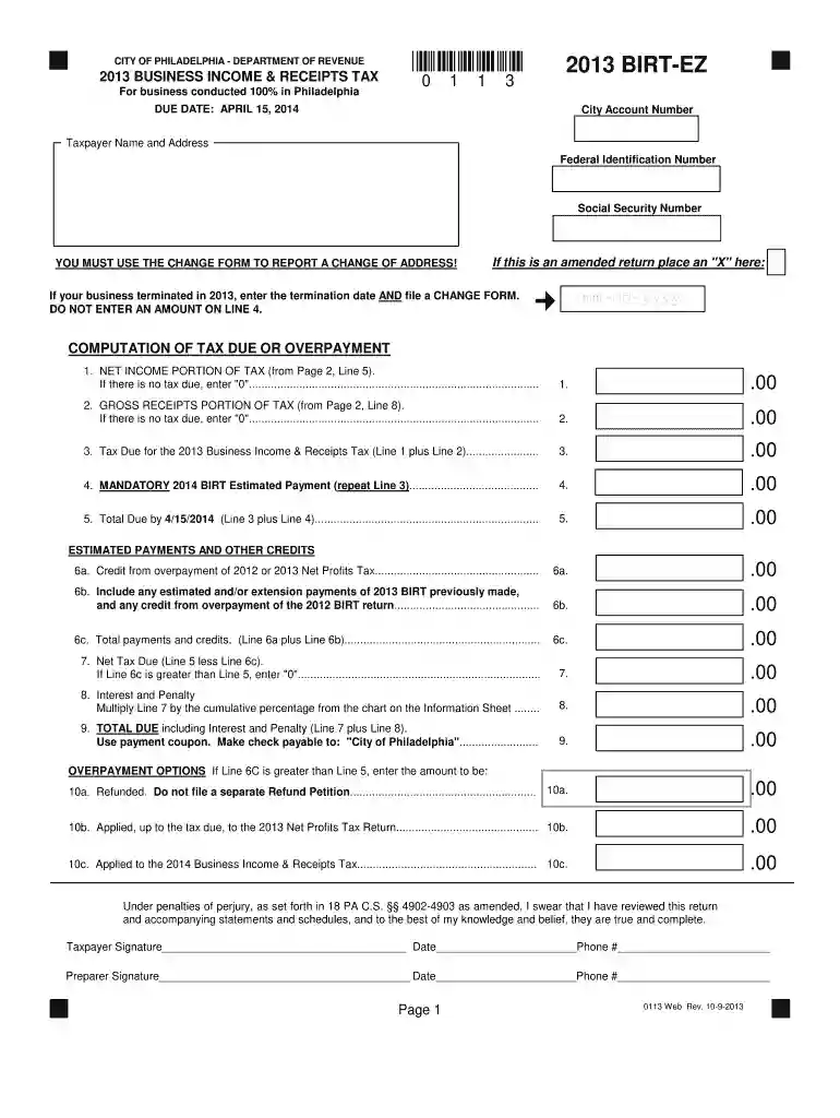 2013 philadelphia ez form Preview on Page 1