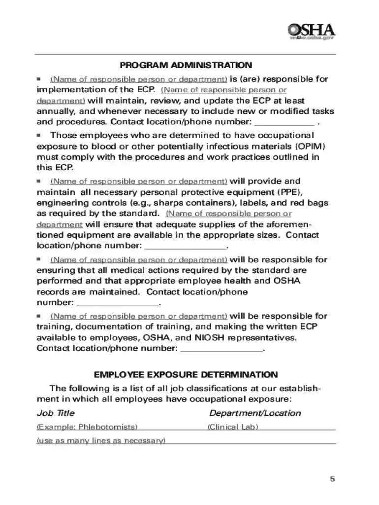 bloodborne pathogen plan template Preview on Page 1